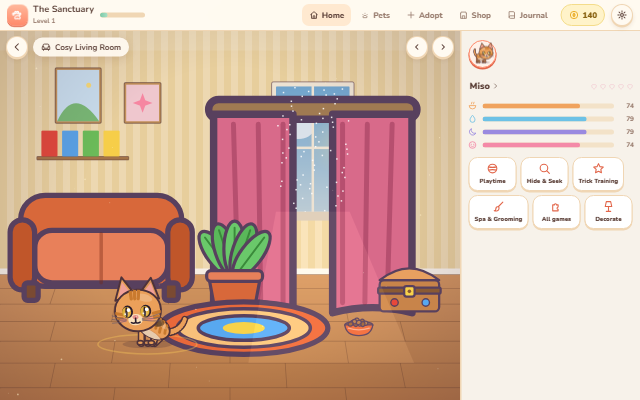 Sanctuary: a sunny living room with a cat and a dog